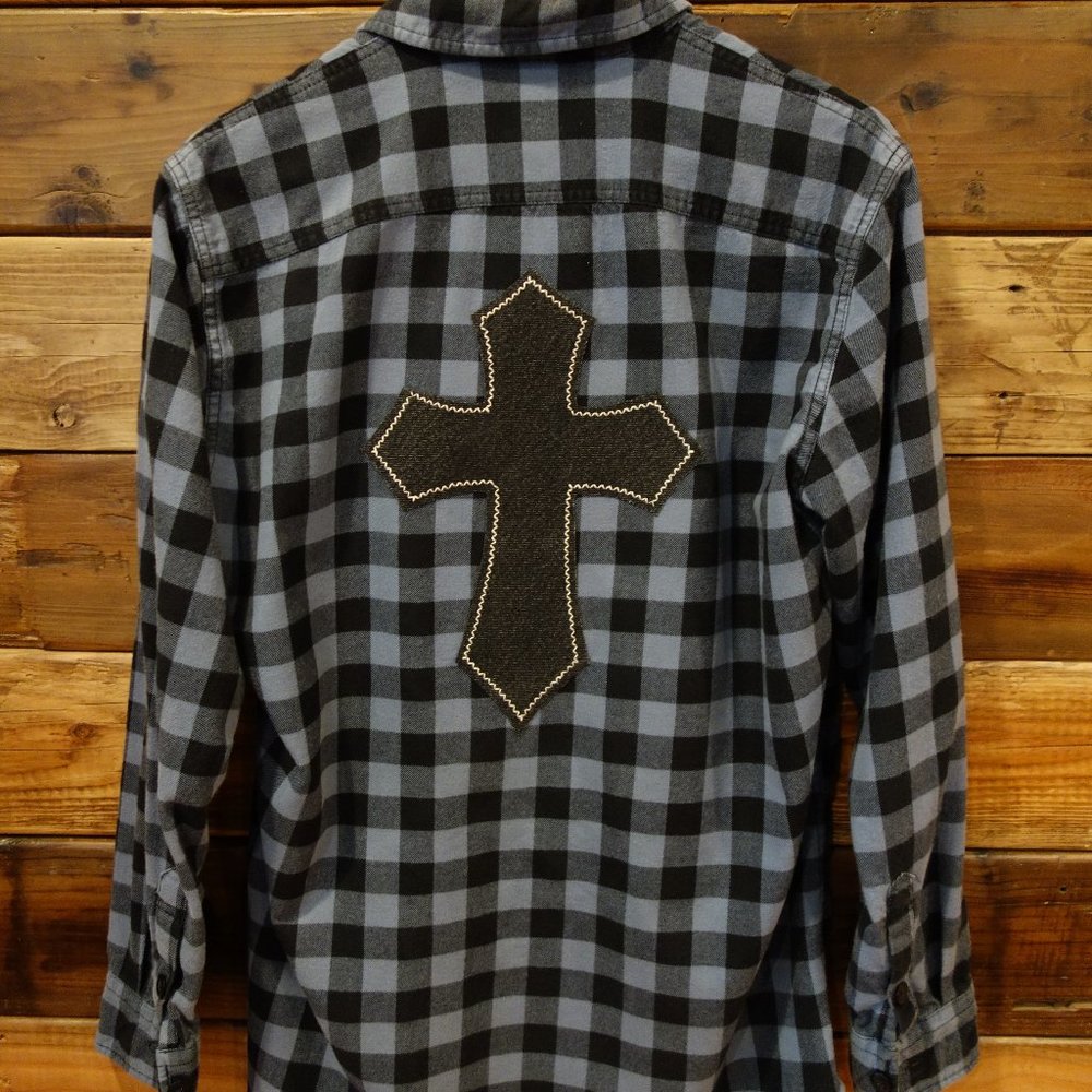 One-of-a-Kind Lands' End Vintage Unisex Flannel featuring Custom MadAndie Cross - Picture 1 of 6